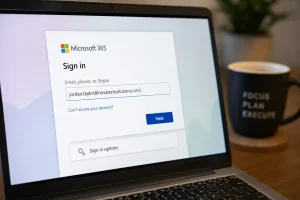 user logging into new tenant migration email address after cutover on laptop